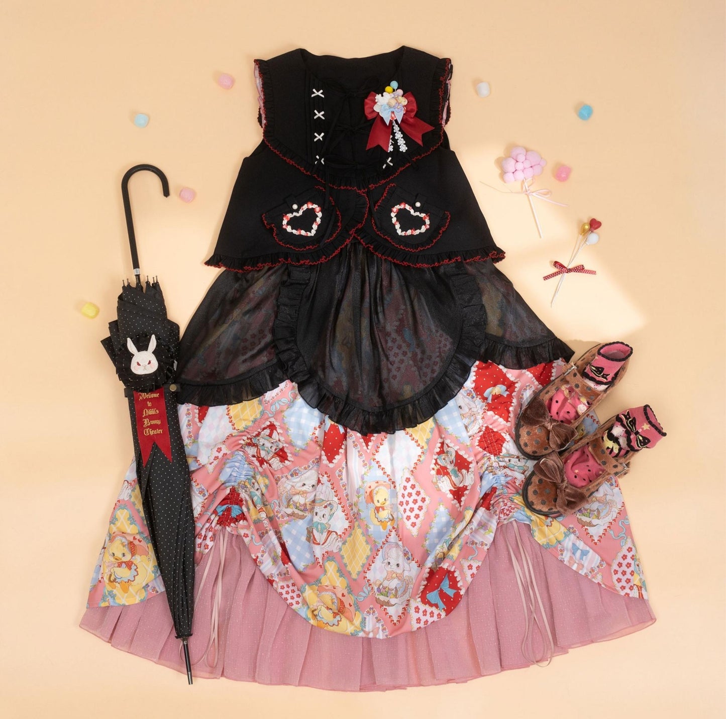Southern Cross~Showa Kaleidoscope~Sweet Lolita OP SK and JSK with Rabbit Print