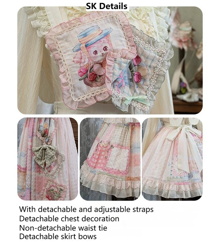 Mewroco~Country Patchwork~Sweet Lolita Dress Set Print OP SK Shirt and Camisole