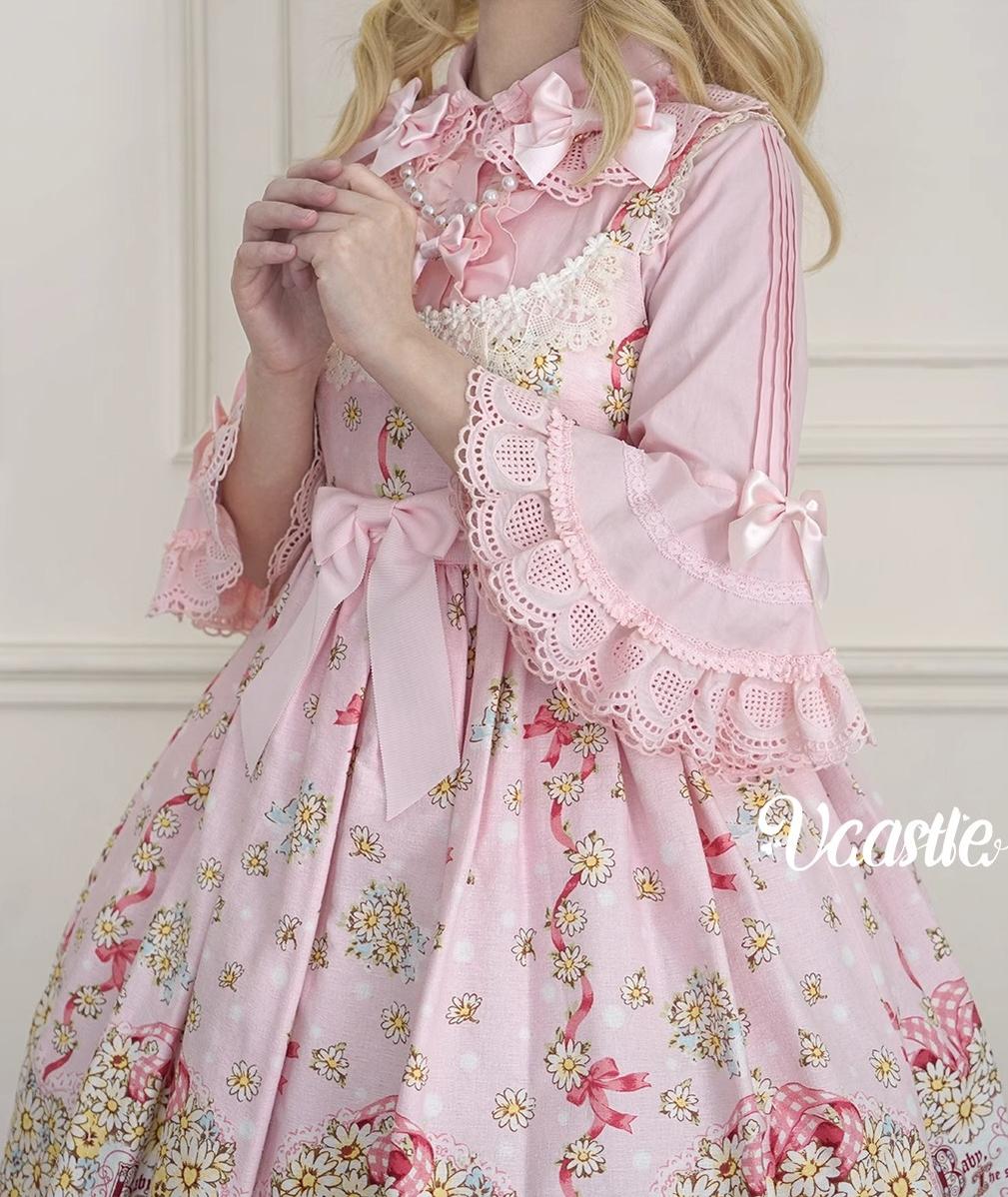 Vcastle~Sweet Crepes~Sweet Lolita Shirt with Princess Sleeves and Bow Chain