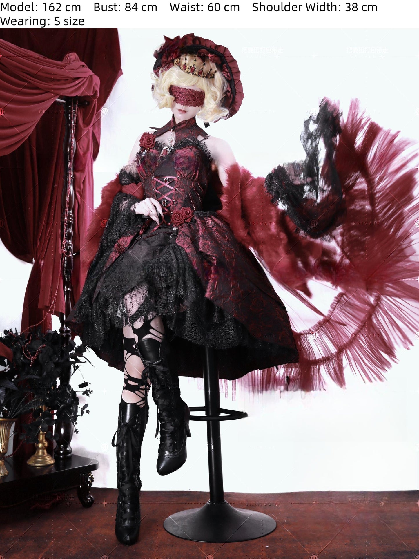 Cornfield Lolita~Rose Blood~Black Red Gothic Lolita JSK Jacquard Court Dress