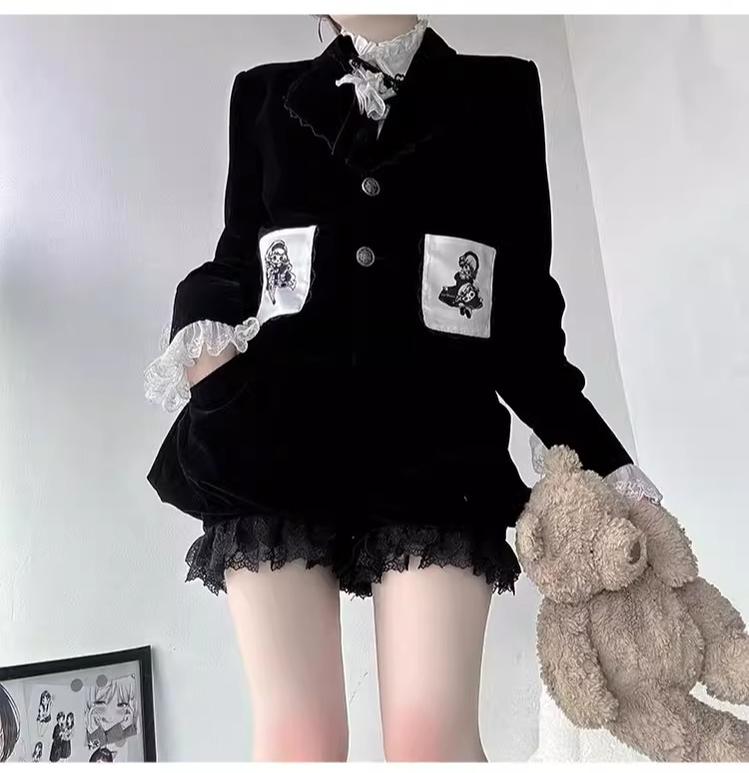 CastleToo~Erosion Heart F-Type~Ouji Lolita Suit Black Velvet Shorts and Skirt