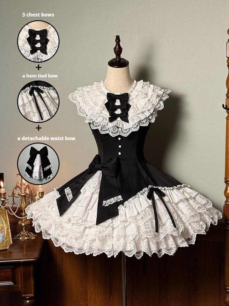 Alice Girl~Arrogant Miss~Sweet Lolita Jumper Dress with Tiered Lace Dress