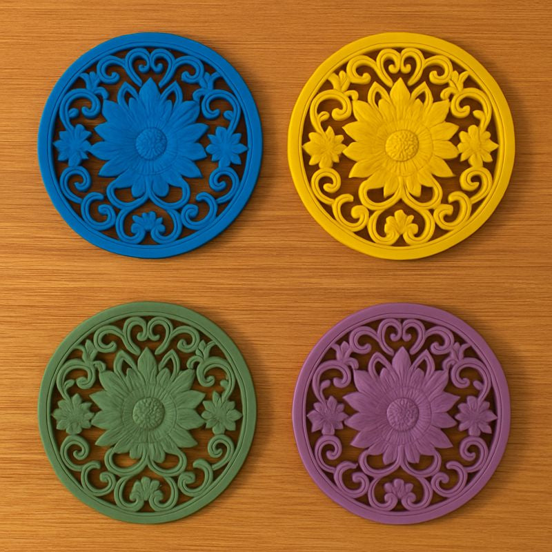 Vintage Floral Silicone Trivet & Coaster Set