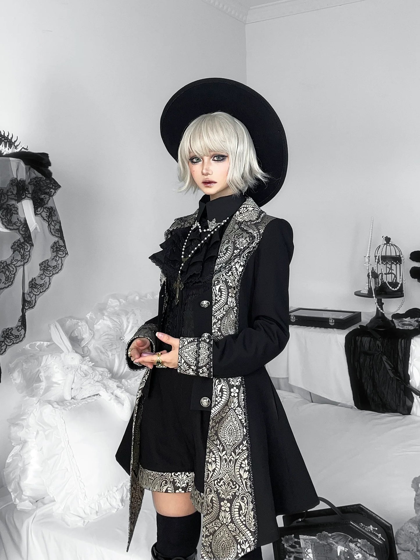 Little Dipper~Silver Elimination~Ouji Lolita Blouse with Long Sleeves and Jabot