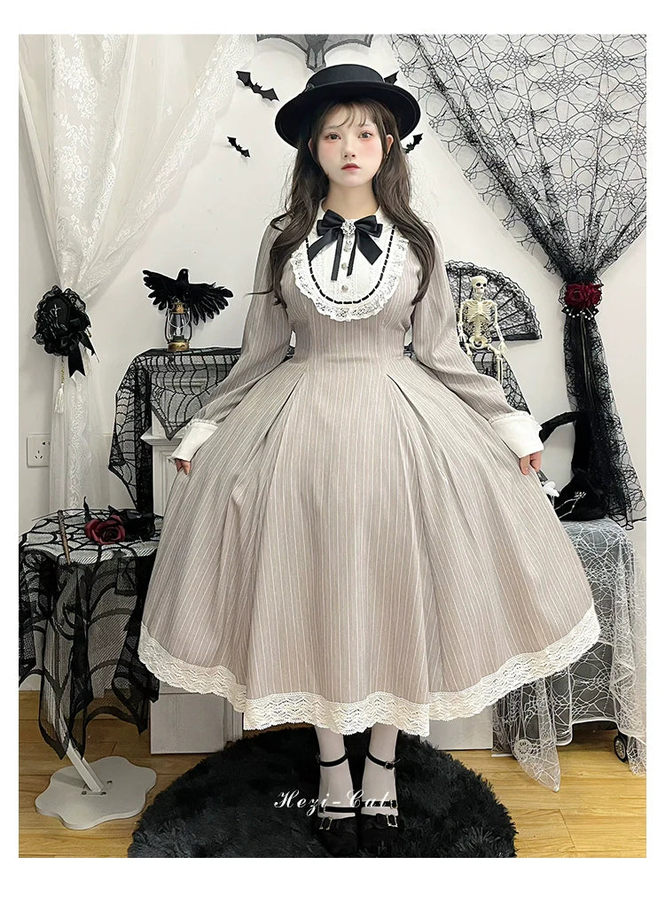 Hezi's Cat Haven~Black Cat Butler~Maid Lolita OP Dress Elegant Black and White Dress