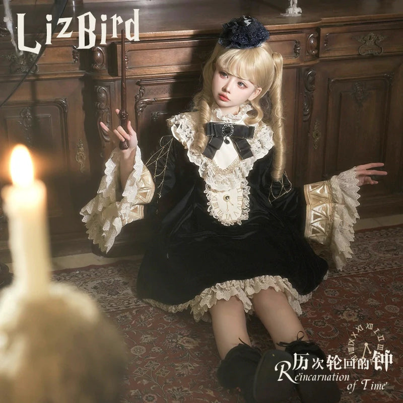 LizBird~Reincarnated Clock~Vintage Lolita OP Dress Set Lolita Bloomers