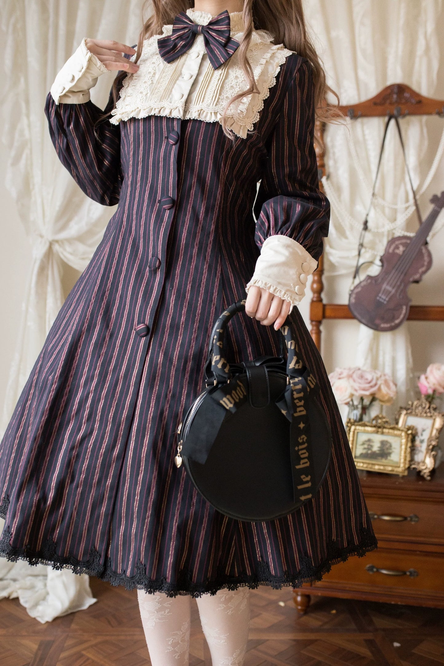Strawberry Witch~Daily Lolita Coat Sherlock Style Lolita Coat Striped OP