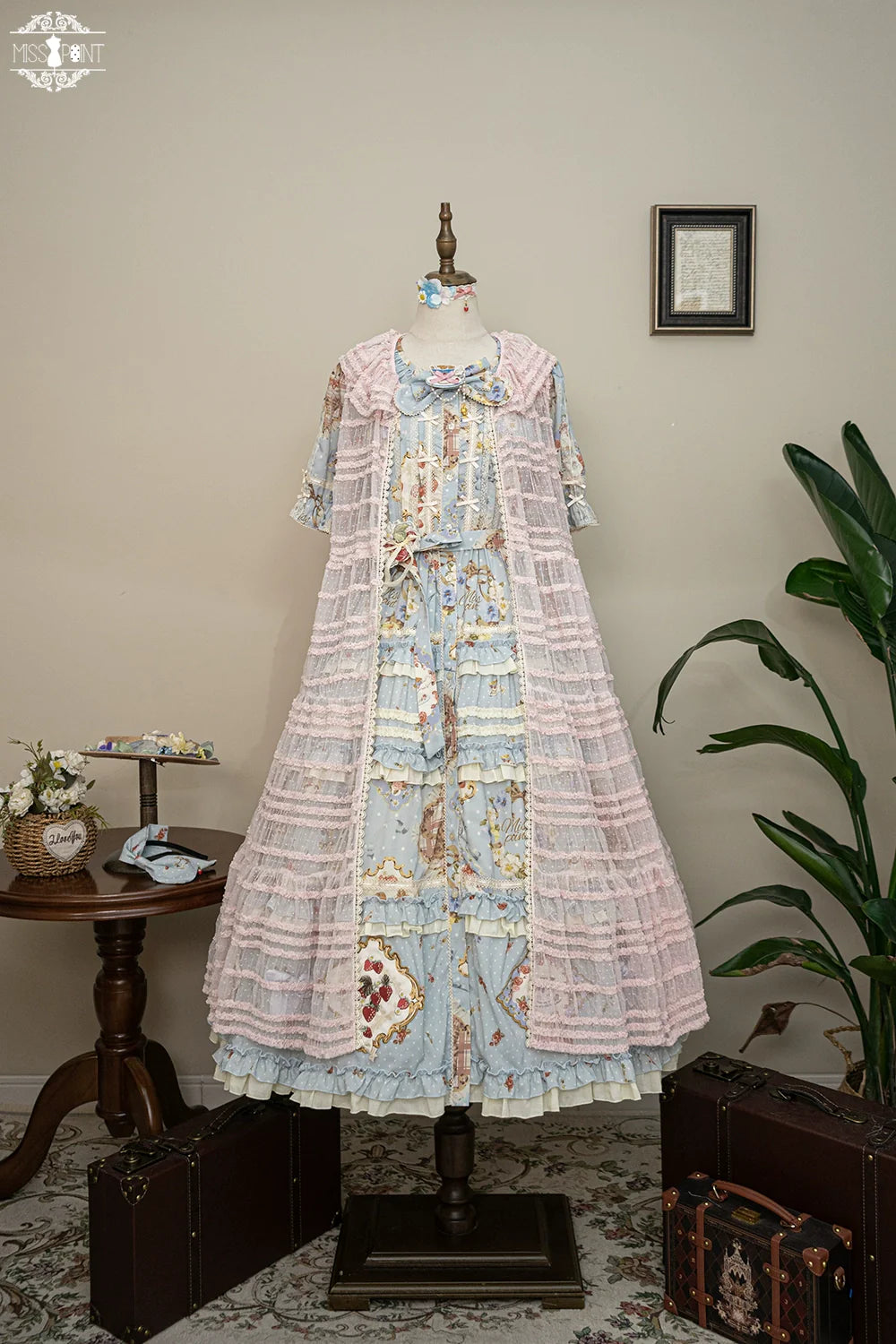 Miss Point~Cat Rose Tea~Sweet Lolita Tulle Cardigan and Long Skirt Overlay