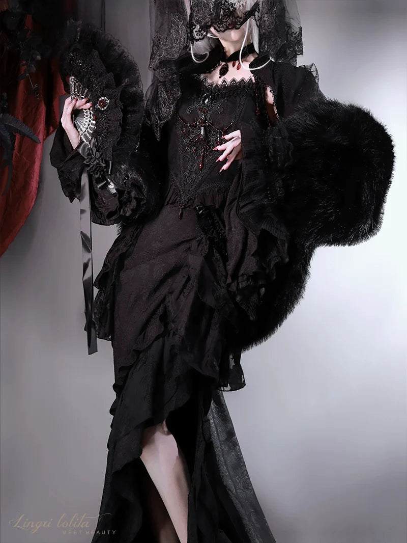Lingxi Lolita~Lord of the Night~Gothic Lolita Skirt Suit Mermaid Skirt and Fishbone Bodice