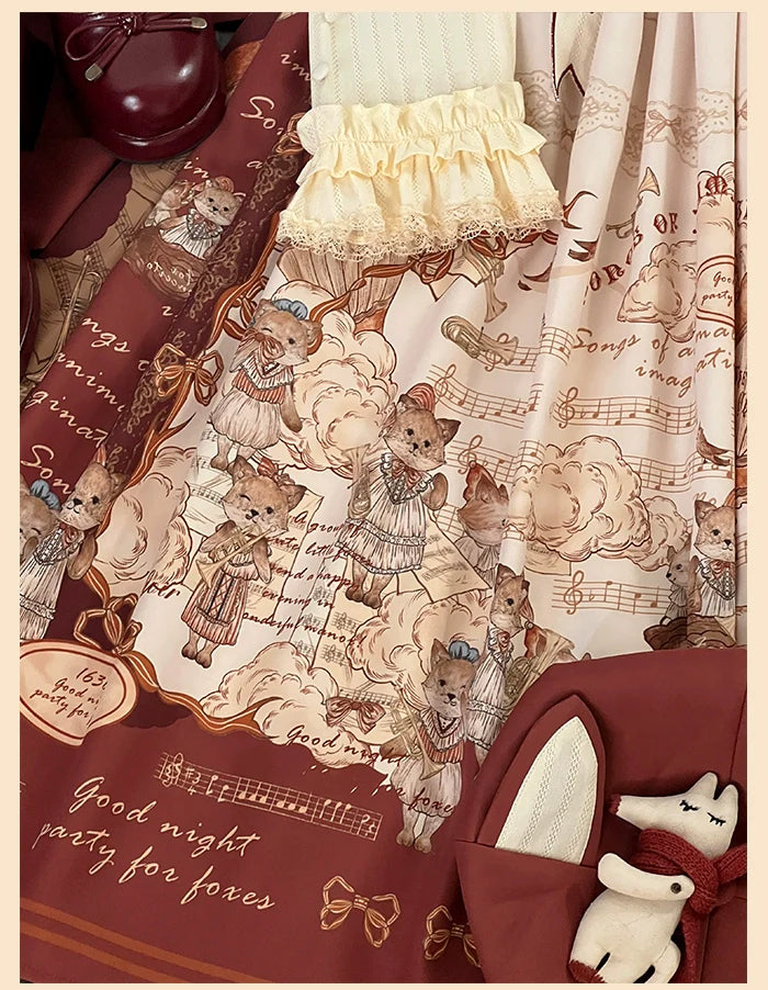 Alice Girl~Fox Band~Printed Sweet Lolita JSK Dress Square Neckline Daily Dress