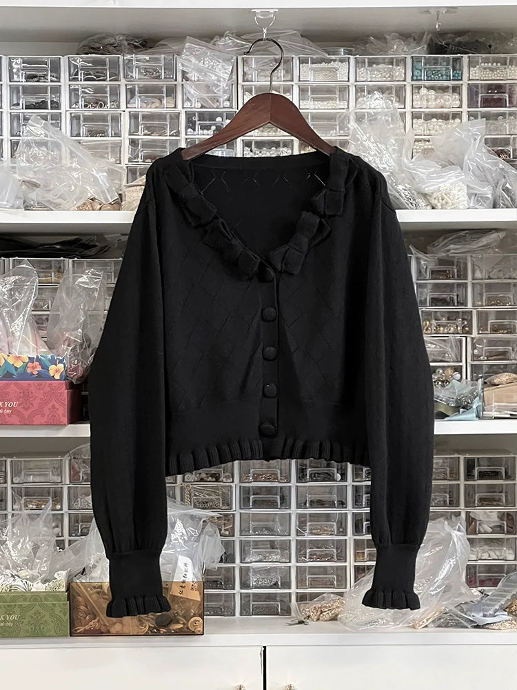 Alice Girl~Fox Band~Sweet Lolita Cardigan Bow Ruffled Sweater