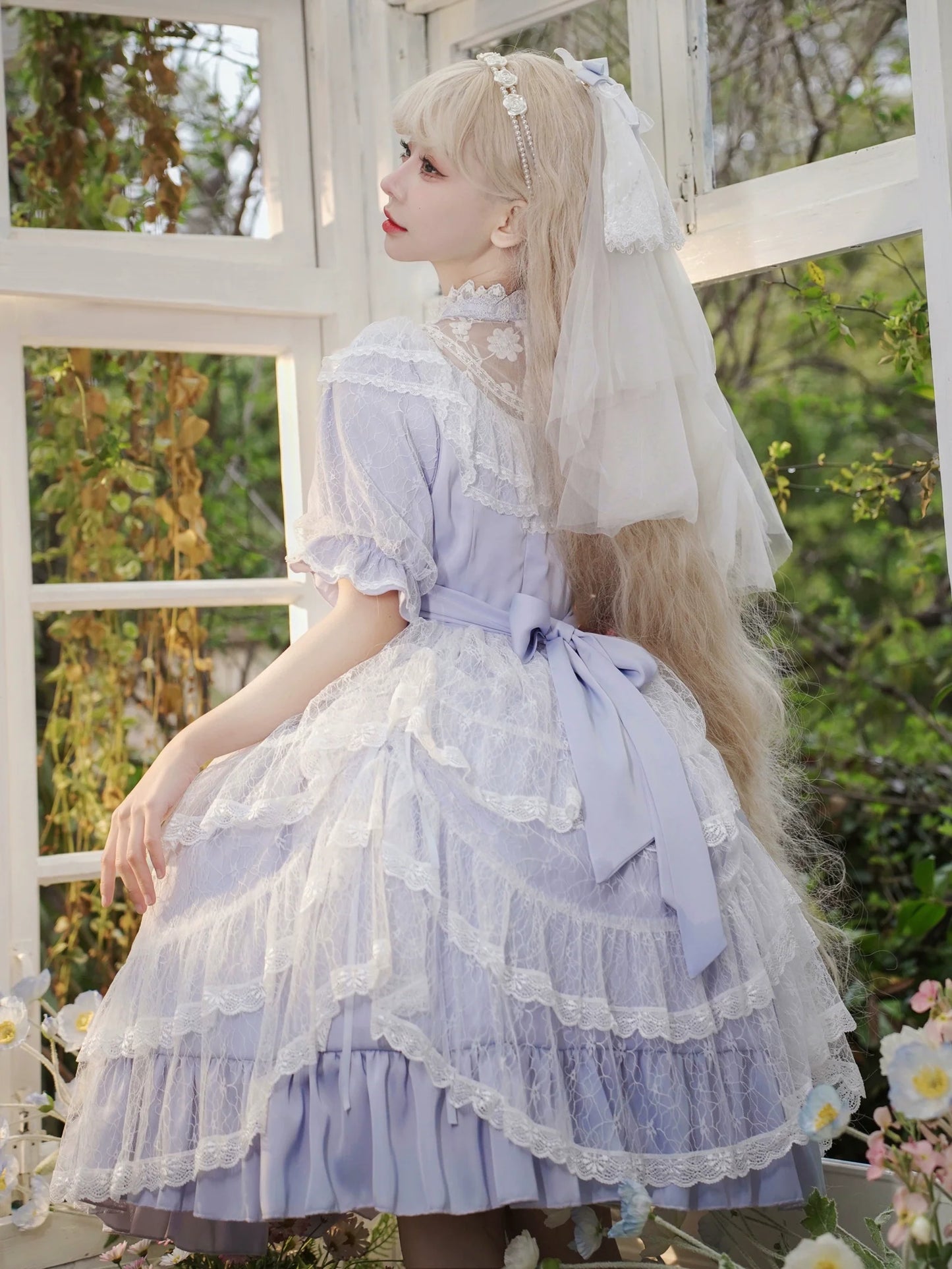 Eieyomi~Iris Love~Classic Lolita OP Princess Lolita Puff Dress and Veil