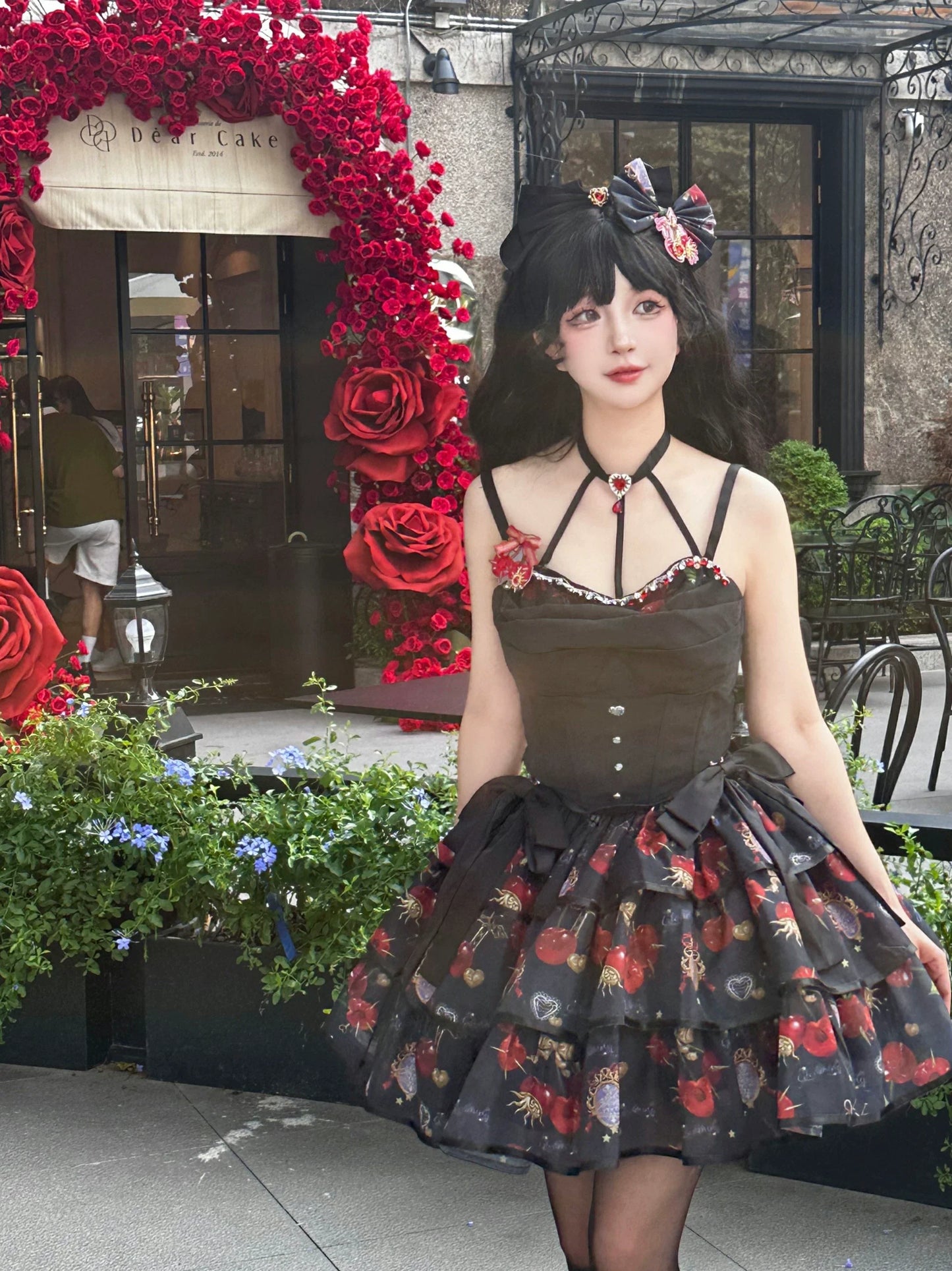 (Buy for me)Gloaming~Sweet Lolita Cherry print Short Sleeve OP and SK Set