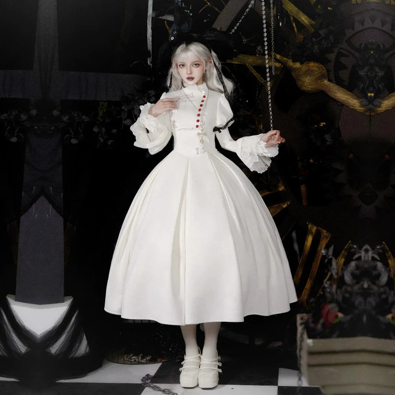 With PUJI~Enigmatic Night Poem~Halloween Gothic Lolita Fishbone Bustier Dress Embroidered Coat