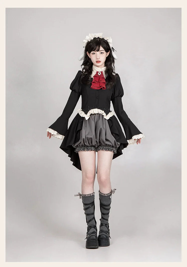 With PUJI~Night Feast~Gothic Lolita Suit Ouji Lolita Tailcoat Tiered Skirt Shorts