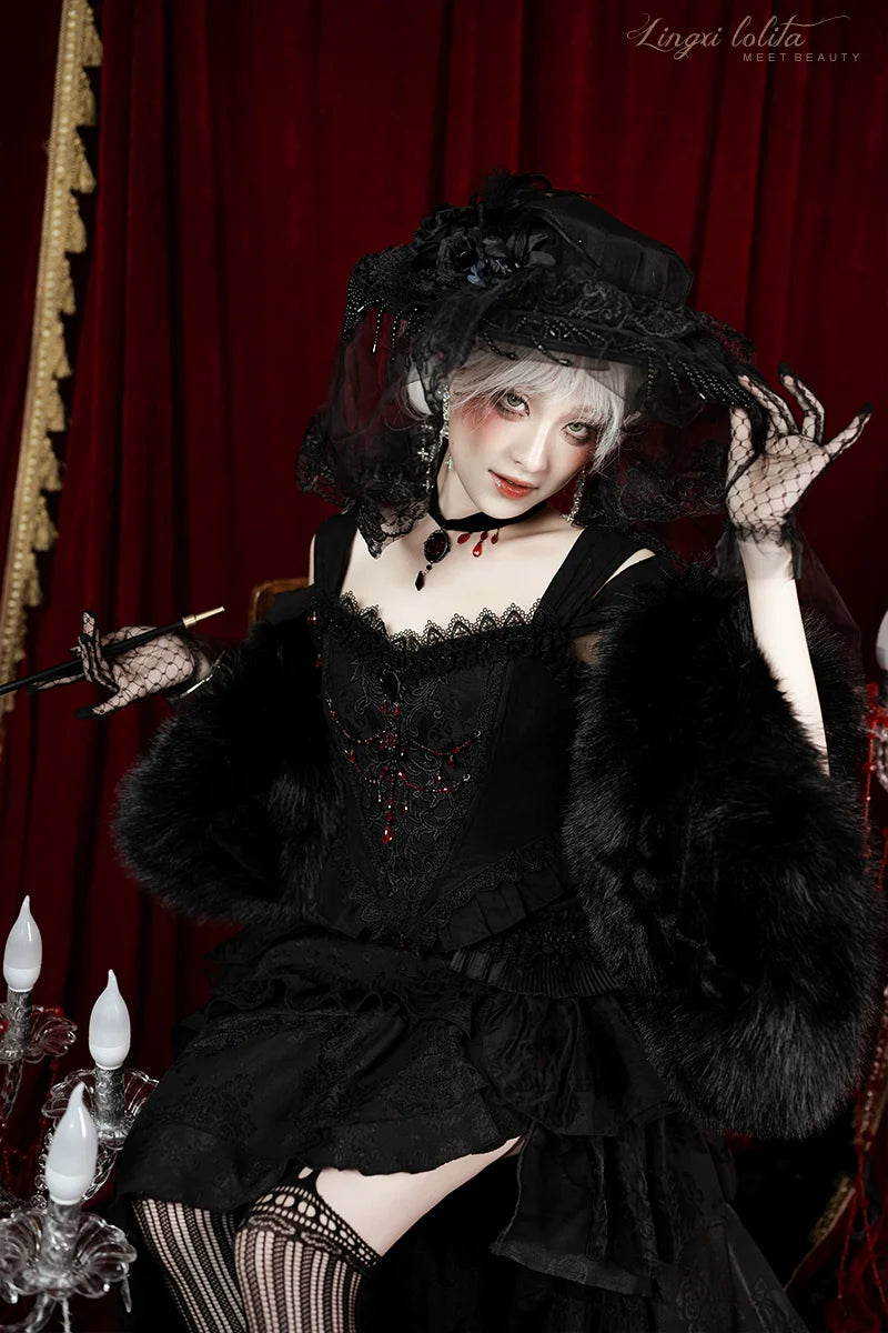 Lingxi Lolita~Lord of the Night~Gothic Lolita Skirt Suit Mermaid Skirt and Fishbone Bodice