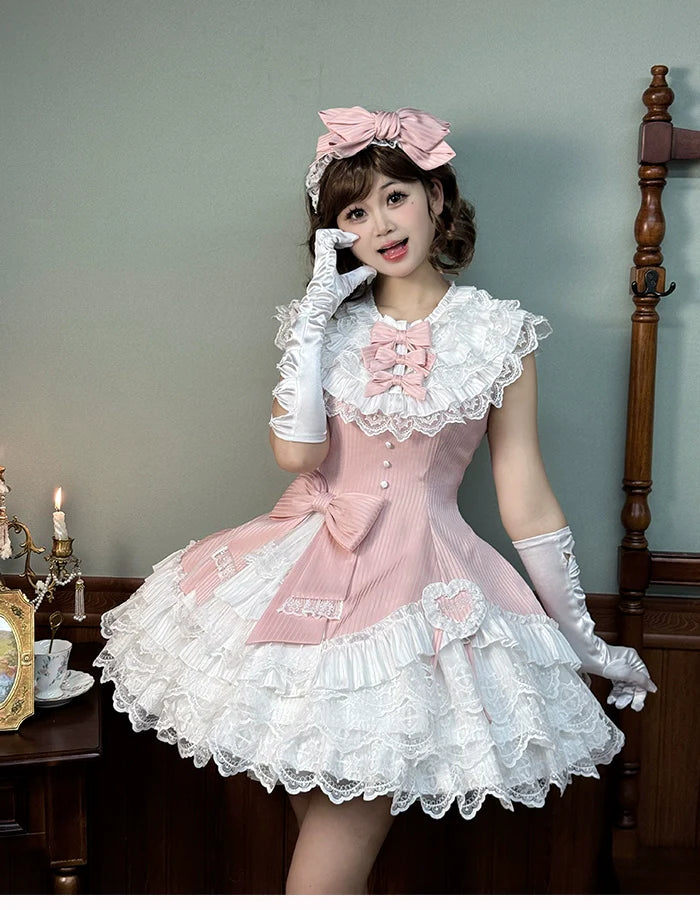 Alice Girl~Arrogant Miss~Sweet Lolita Jumper Dress with Tiered Lace Dress