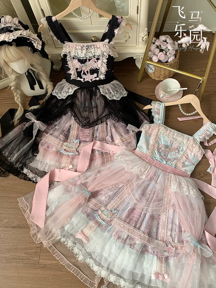 Urtto~Pegasus Park~Sweet Lolita JSK Dress Dual Color Princess Lolita Dress Set