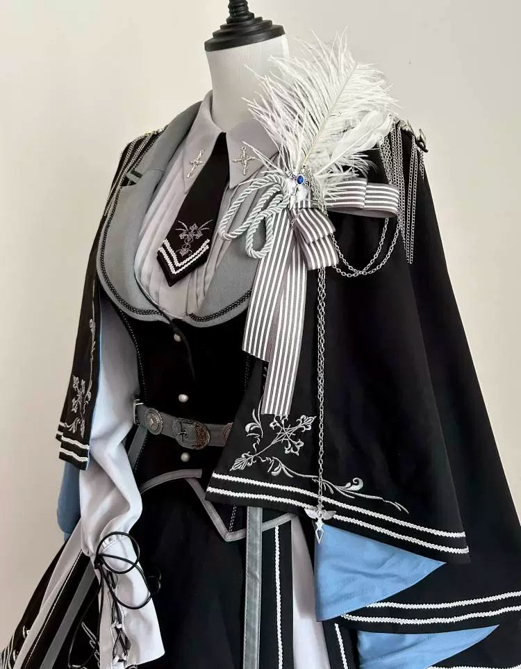 CHUNLV LOLITA~Dark Night Contract~Blue Military Lolita Dress Suit Skirt Elegant OP Cape