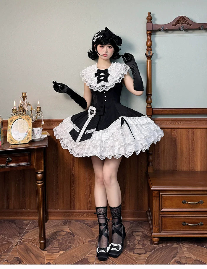 Alice Girl~Arrogant Miss~Sweet Lolita Jumper Dress with Tiered Lace Dress