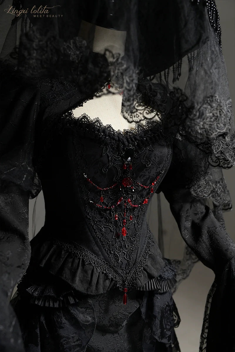 Lingxi Lolita~Lord of the Night~Gothic Lolita Skirt Suit Mermaid Skirt and Fishbone Bodice