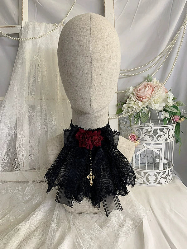 Sweet Jelly Lolita~Black Gothic Lolita Necklace Lace Lolita Brooch