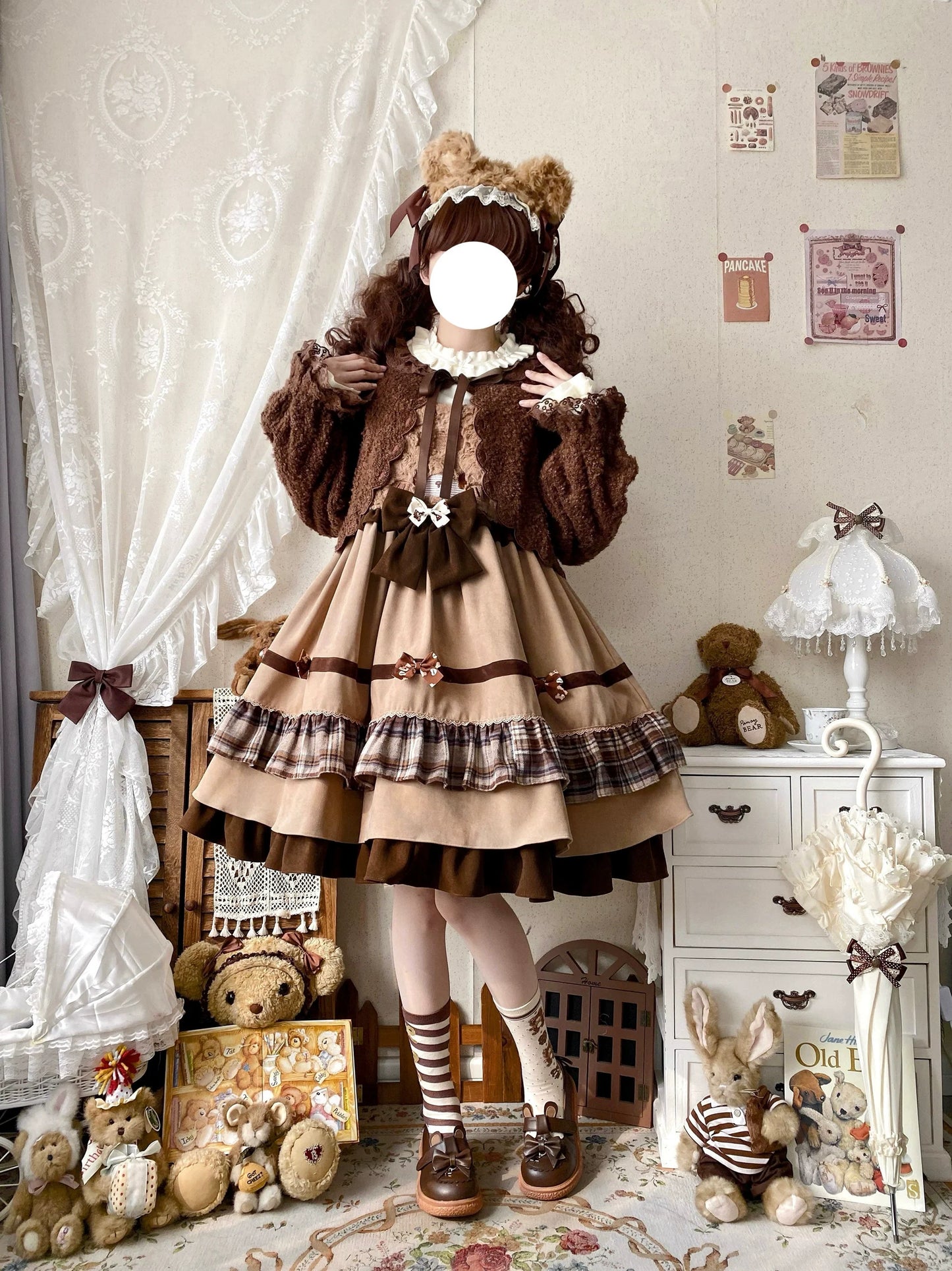 Qianmu~Teddy Bear Cake~Winter Lolita JSK Cute Bear Lolita Dress