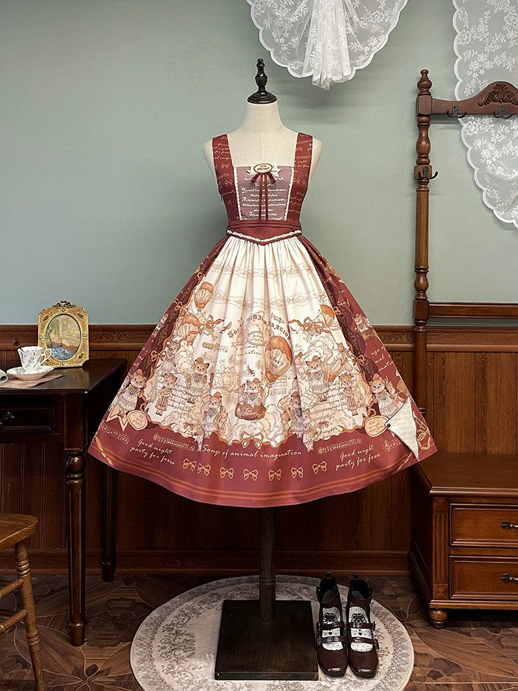 Alice Girl~Fox Band~Printed Sweet Lolita JSK Dress Square Neckline Daily Dress