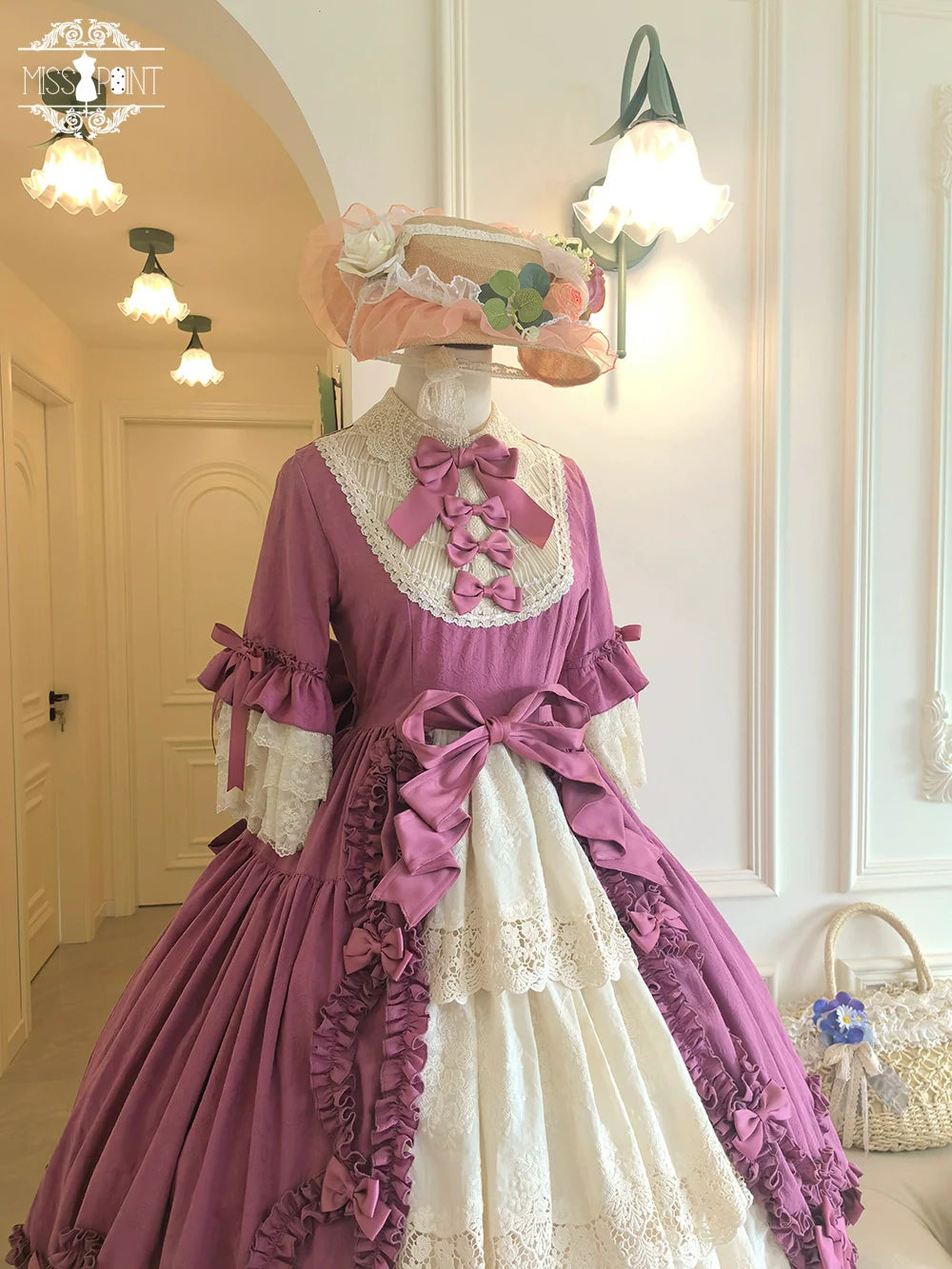 Miss Point~Lilyka Garden~Classic Lolita OP Dress Elegant Floral Wall Princess Sleeve