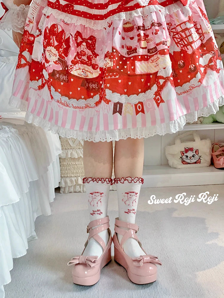 Roji Roji~Sweet Lolita Cotton Socks Japanese Printed Calf Socks