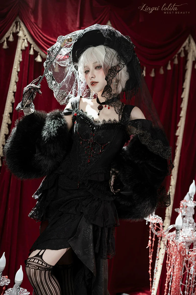 Lingxi Lolita~Lord of the Night~Gothic Lolita Skirt Suit Mermaid Skirt and Fishbone Bodice