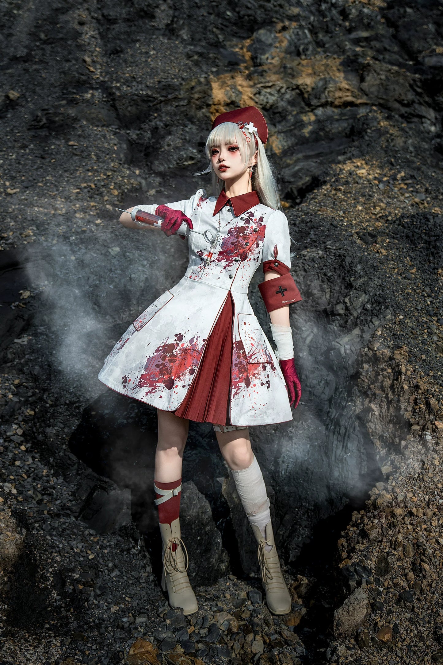 Your Highness~Iron Rose Black Mamba~Gothic Lolita OP Nurse Military Lolita Dress