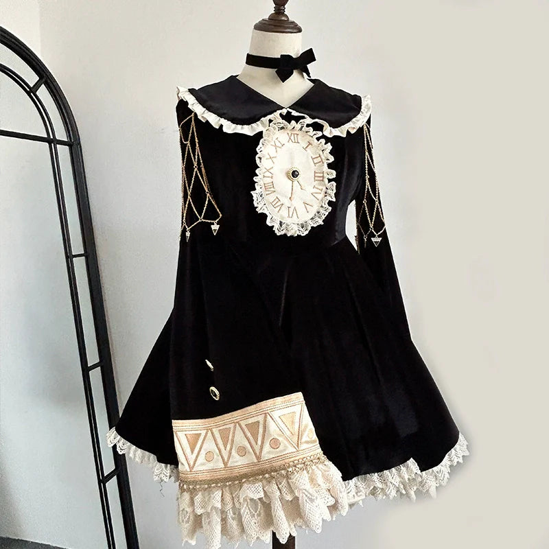 LizBird~Reincarnated Clock~Vintage Lolita OP Dress Set Lolita Bloomers