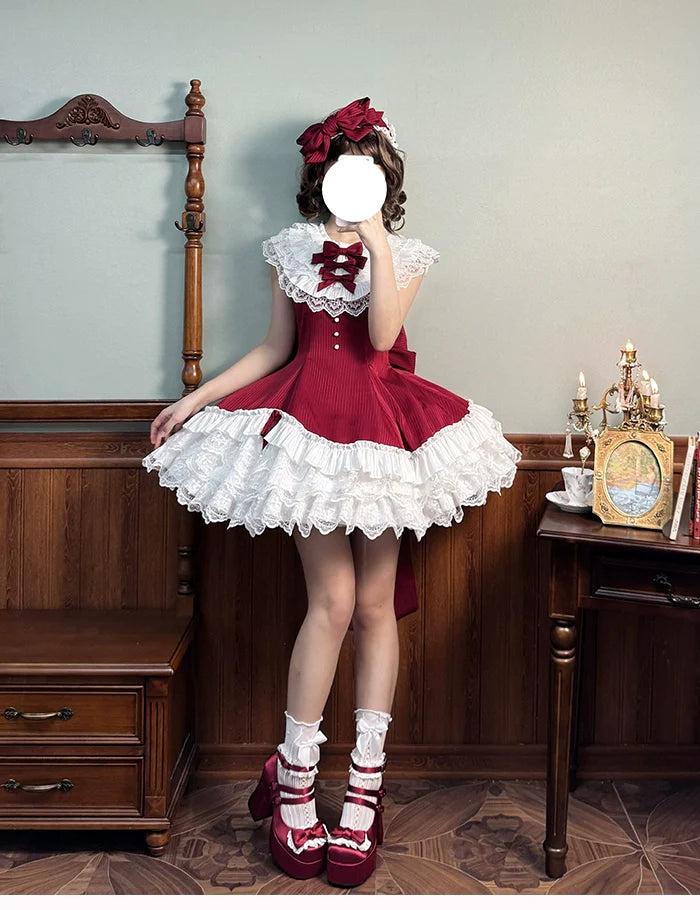 Alice Girl~Arrogant Miss~Sweet Lolita Jumper Dress with Tiered Lace Dress