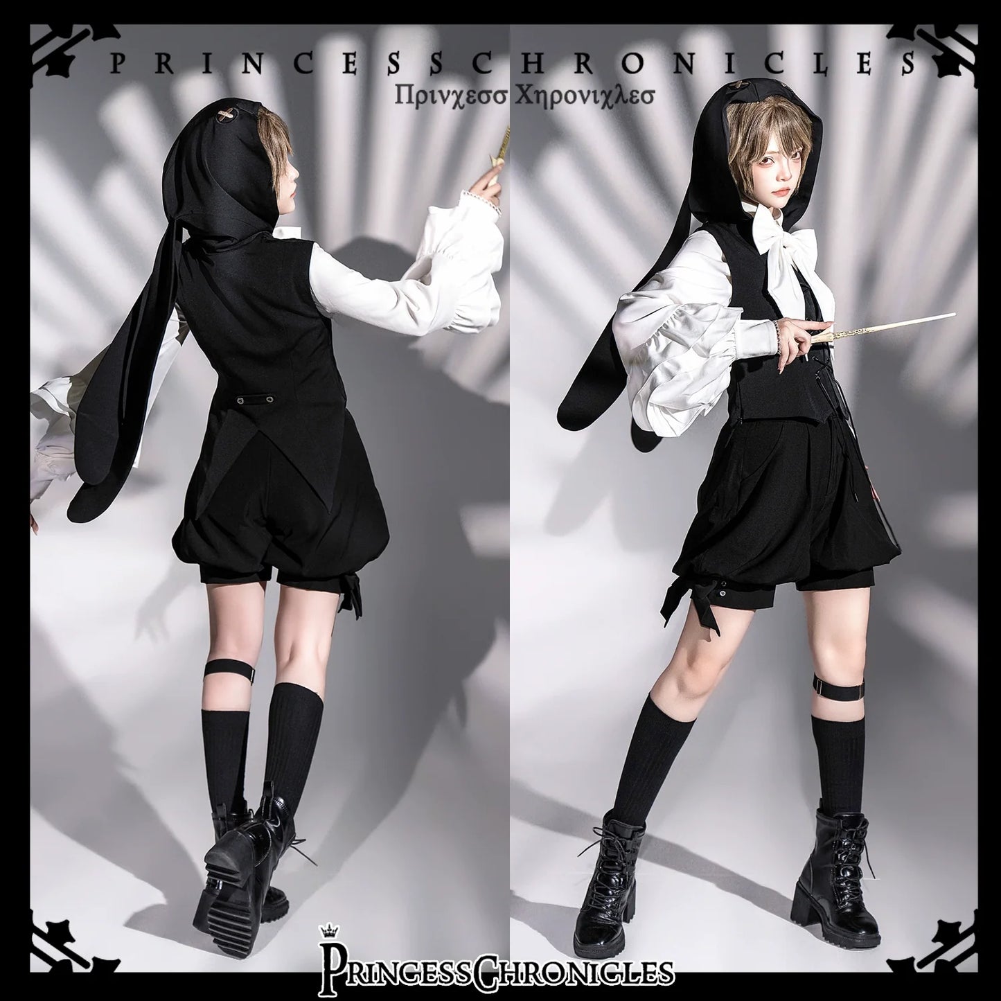 Princess Chronicles~Rabbit Feather~Black Ouji Lolita Vest Shorts Suit Prince Cloak Set