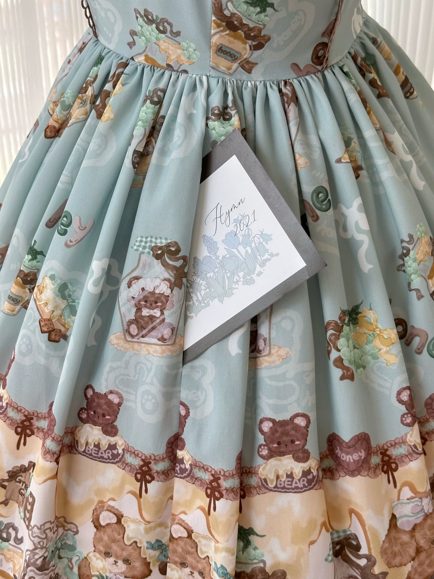 Babyblue~Little Bear Honey Jar~Kawaii Lolita Short Sleeve OP Gingerbread Man Embroidered Dress