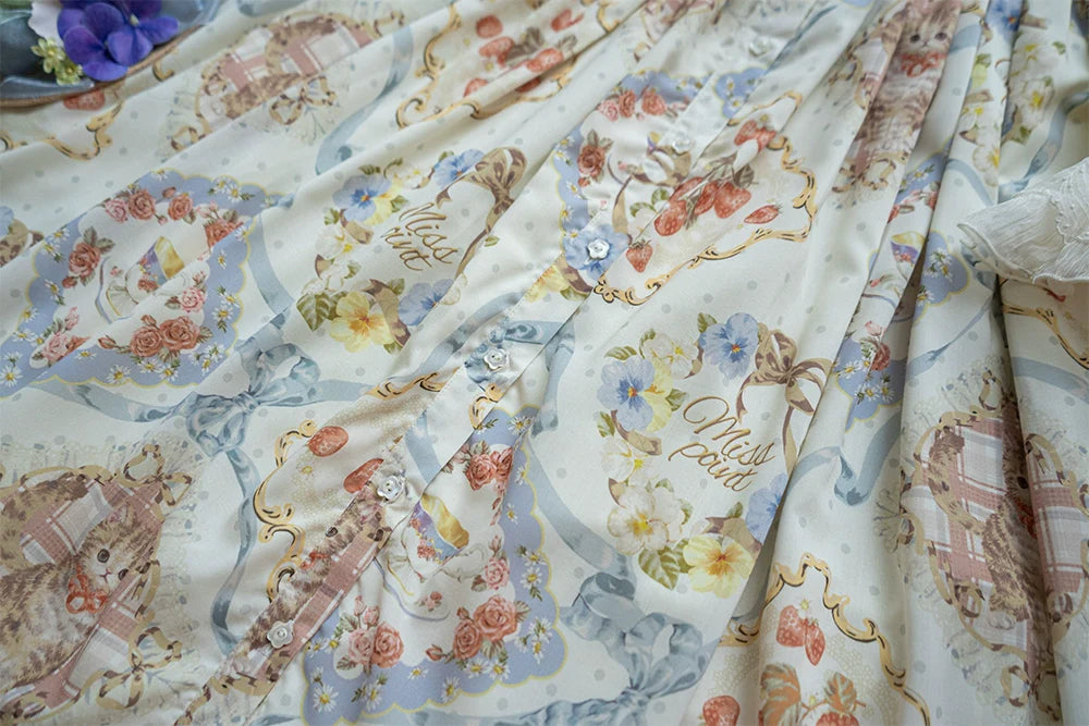 Miss Point~Cat Rose Tea~Sweet Lolita Skirt with Cute Prints Customized Size