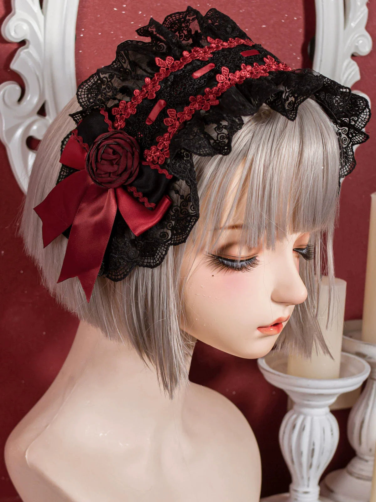 OCELOT~Gothic Lolita Headband Black Red Rose Lolita Hairband
