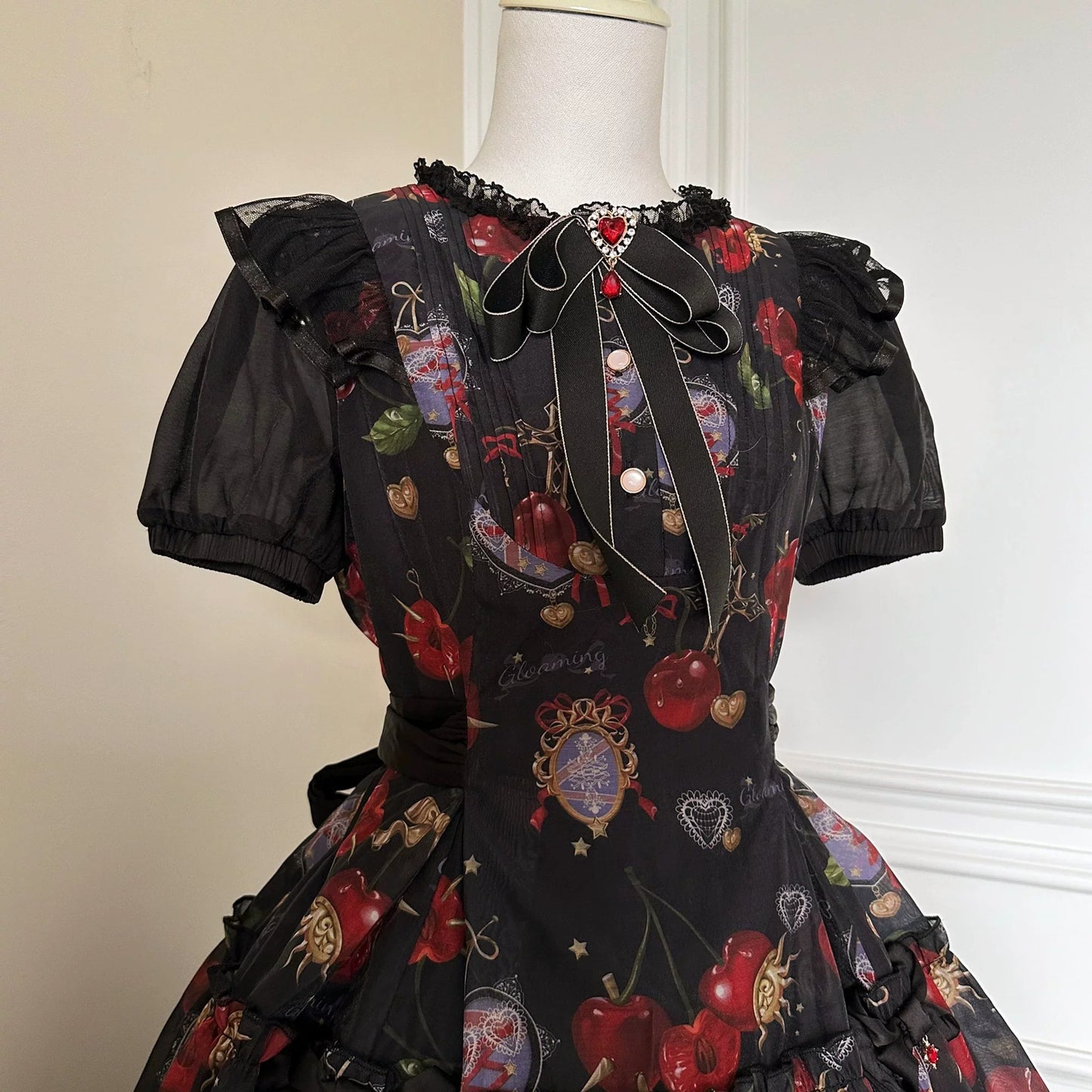 (Buy for me)Gloaming~Sweet Lolita Cherry print Short Sleeve OP and SK Set