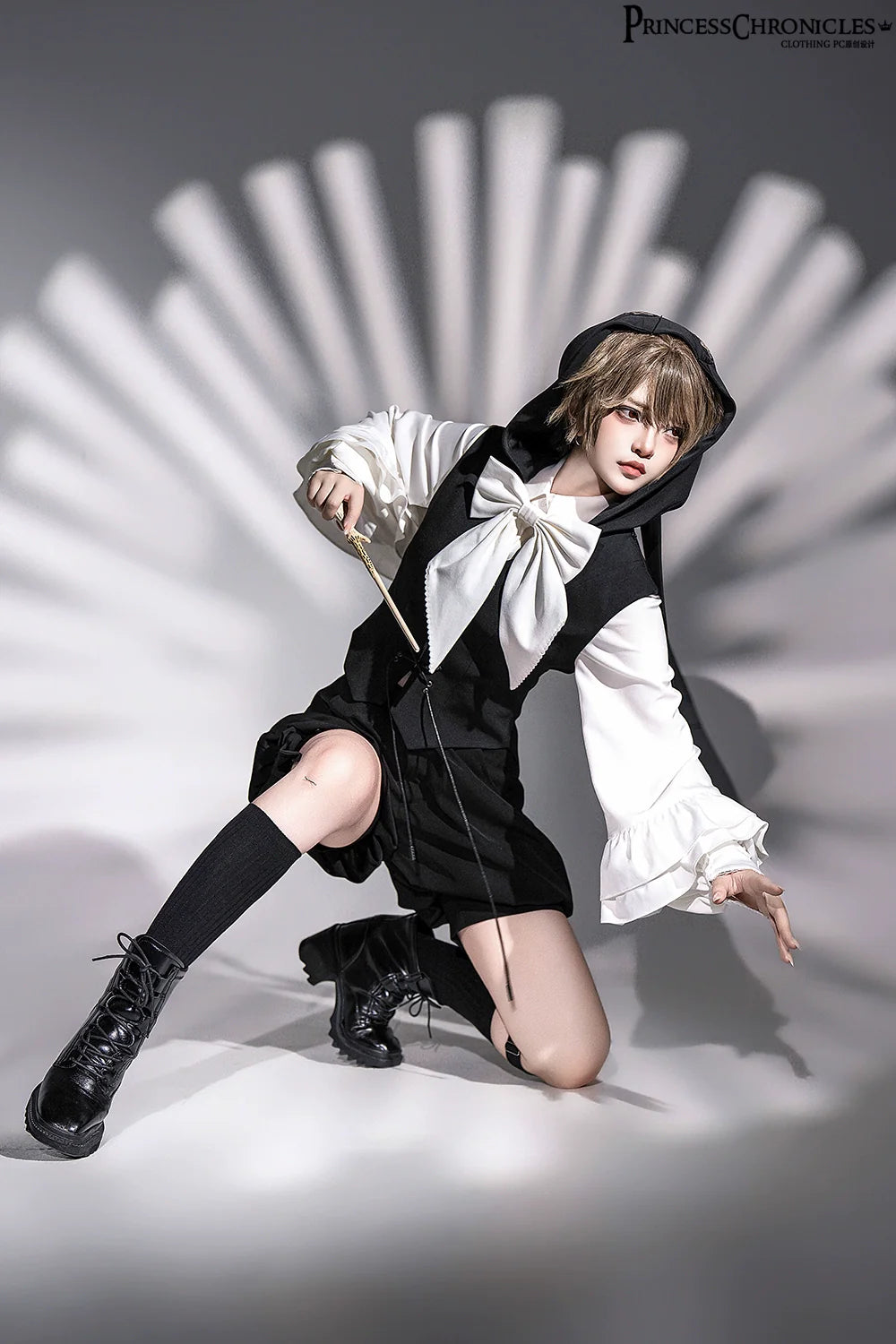 Princess Chronicles~Rabbit Feather~Black Ouji Lolita Vest Shorts Suit Prince Cloak Set