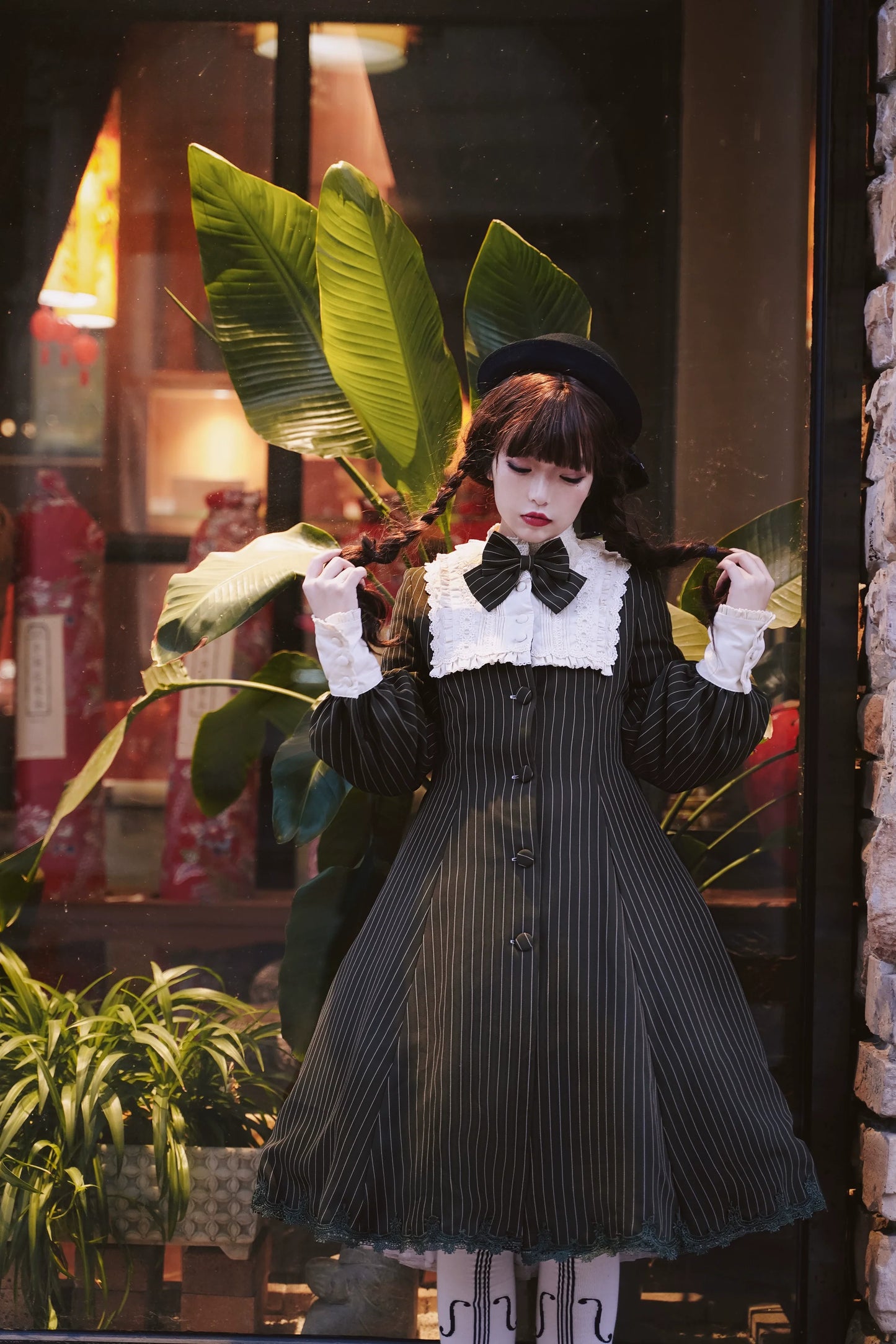 Strawberry Witch~Daily Lolita Coat Sherlock Style Lolita Coat Striped OP