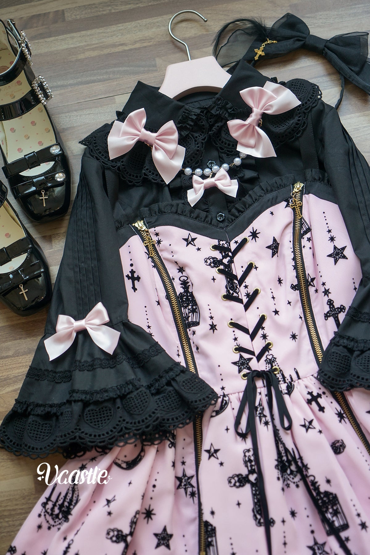 Vcastle~Sweet Crepes~Sweet Lolita Shirt with Princess Sleeves and Bow Chain