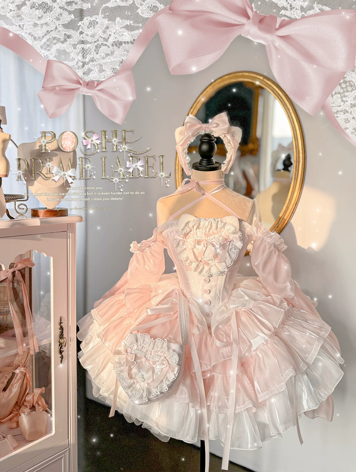 POSHEPOSE~Jewel Box · Button Cat Dream~Gorgeous Princess Lolita Dress Set with KC and Handbag