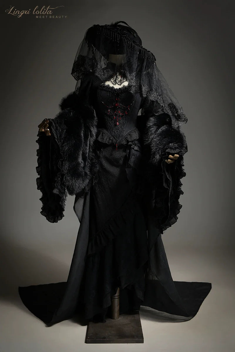Lingxi Lolita~Lord of the Night~Gothic Lolita Skirt Suit Mermaid Skirt and Fishbone Bodice