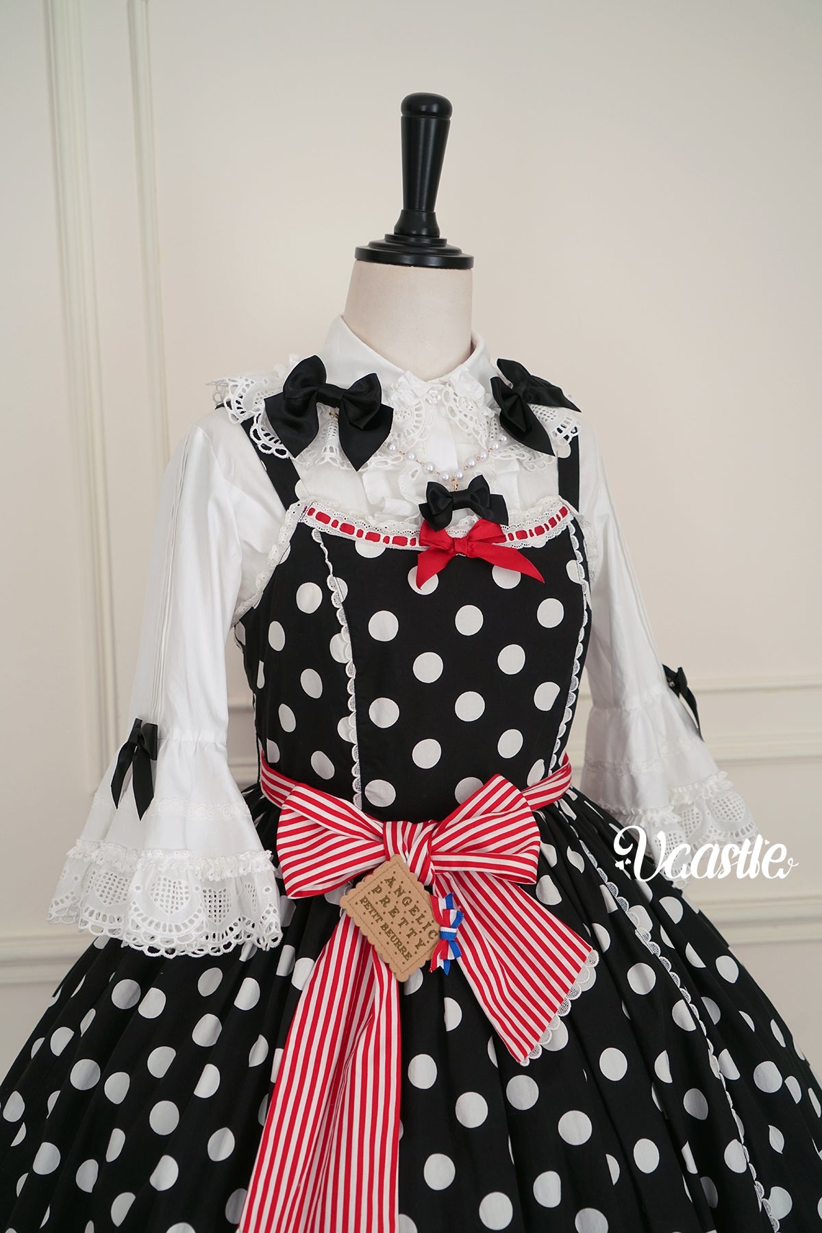 Vcastle~Sweet Crepes~Sweet Lolita Shirt with Princess Sleeves and Bow Chain