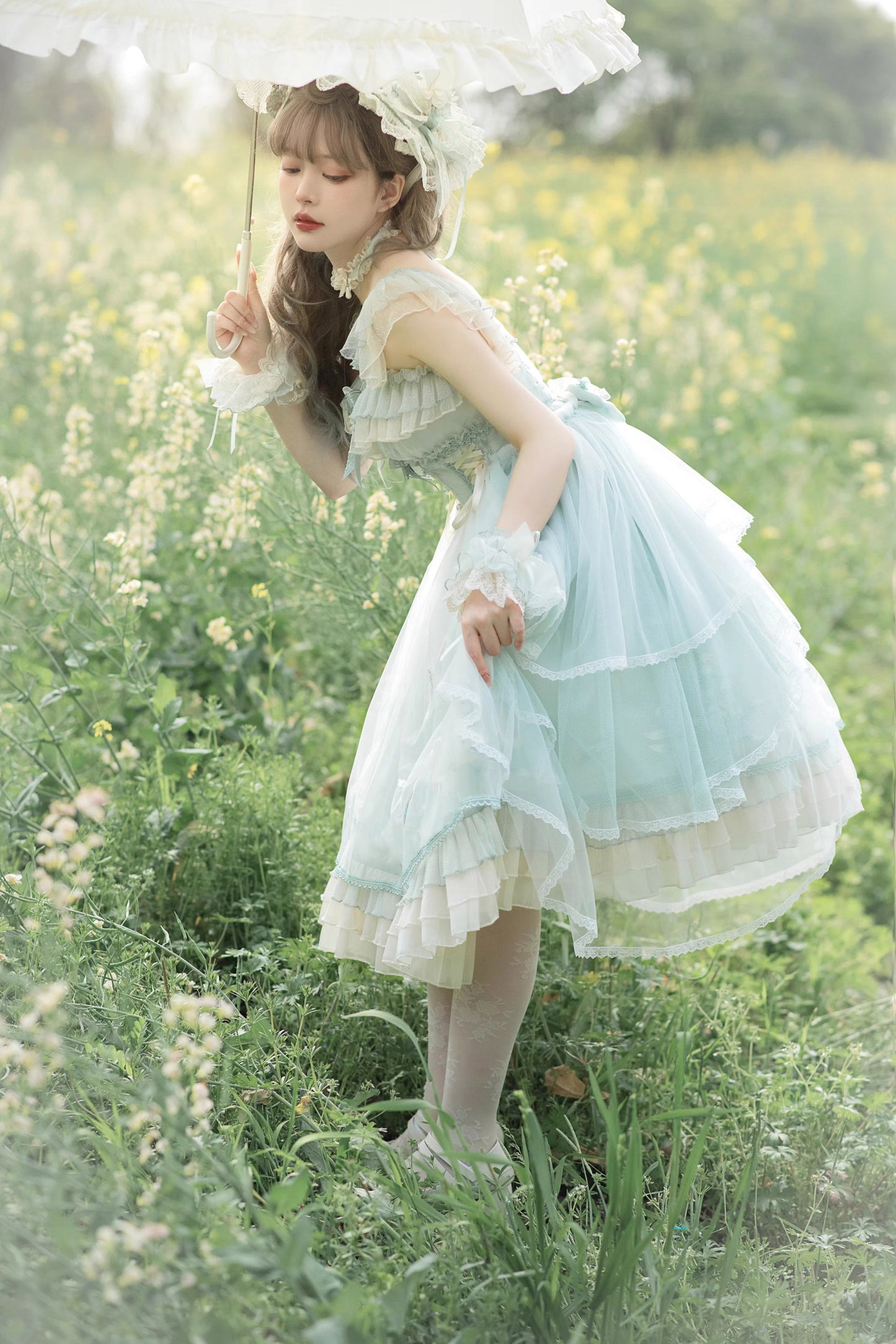 Mieye~Elegant Lolita JSK Flounce Hemline Multicolors