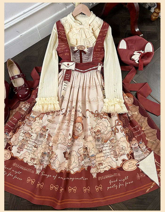 Alice Girl~Fox Band~Printed Sweet Lolita JSK Dress Square Neckline Daily Dress