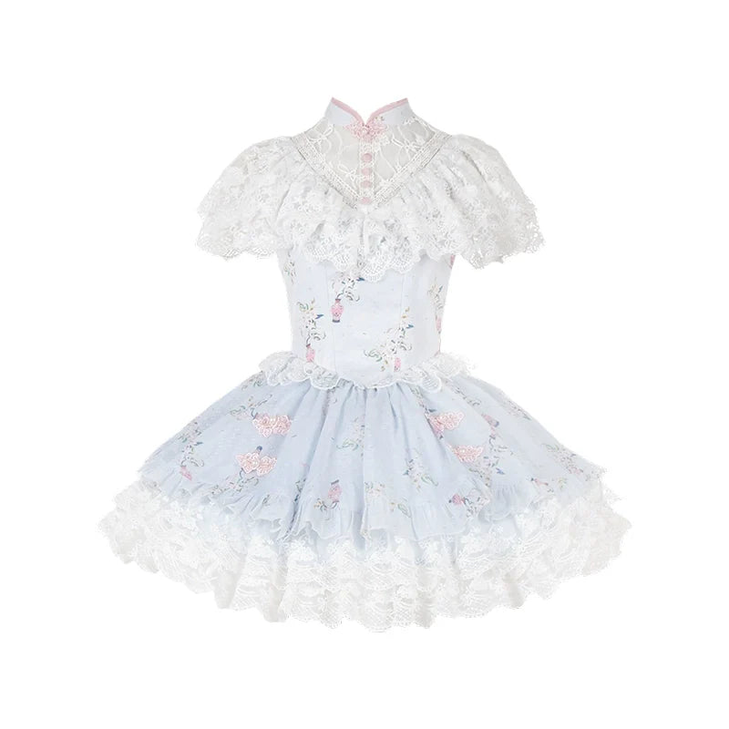 With PUJI~Qi Lolita OP Suit Twins Lolita Chinese Dress Set