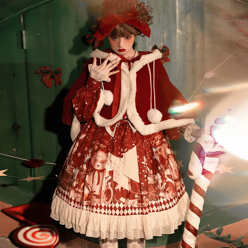 Sweet Date~Christmas Lolita OP Red Lolita Cape