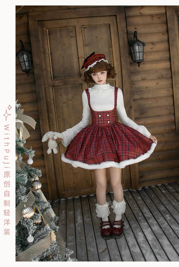 With PUJI~Wish Date~Twins Lolita Fishbone Bust-supporting JSK Winter Scarf-Cape